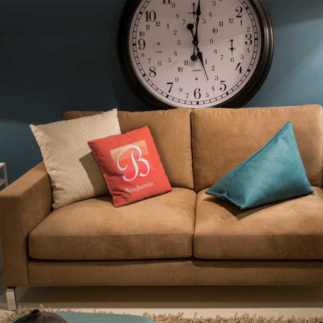Modern Monogram Initial Letter orange Throw Pillow (Creator Uploaded)