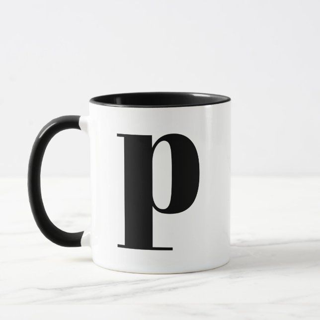Modern Monogram Initial Letter p Black and White Mug (Left)