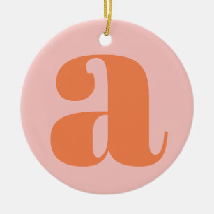 Modern Monogram Initial Letter Pastel Pink Orange Ceramic Tree Decoration