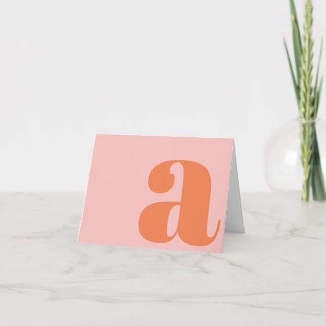 Modern Monogram Initial Letter Pastel Pink Orange Note Card (Front)