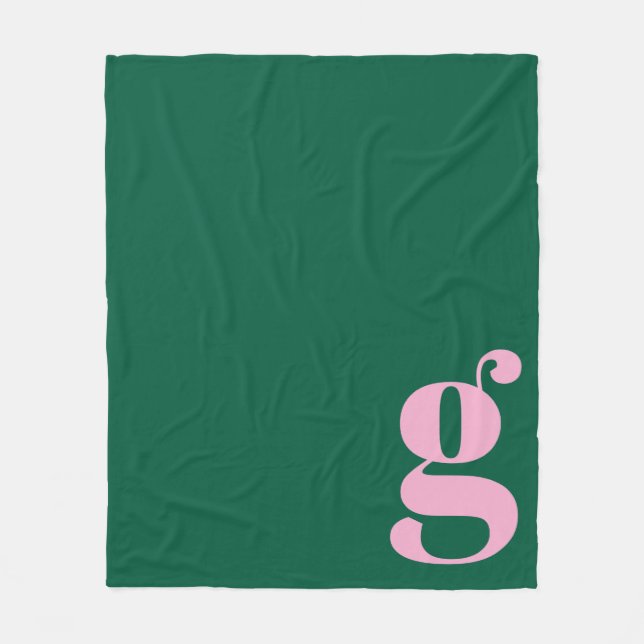 Modern Monogram Initial Letter Pink Green Preppy Fleece Blanket (Front)
