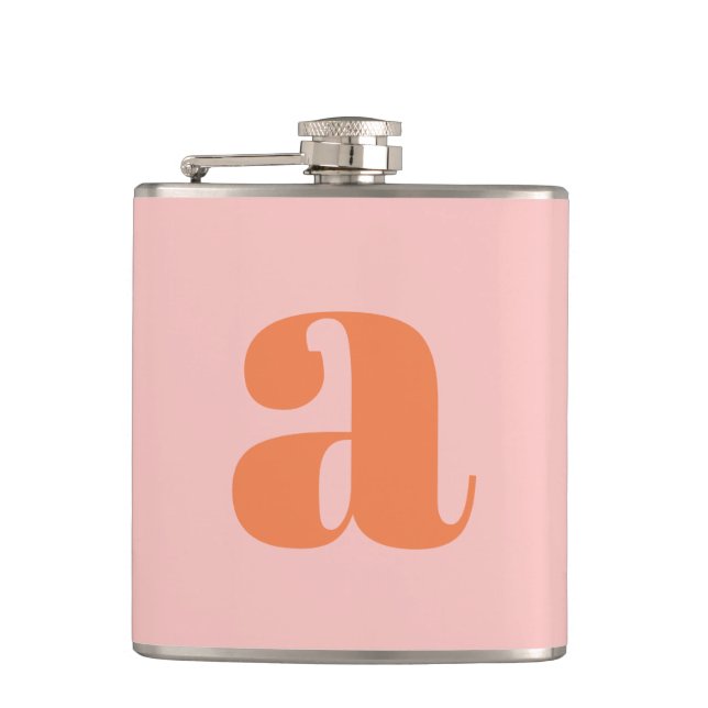 Modern Monogram Initial Letter Pink Orange Wedding Hip Flask (Front)