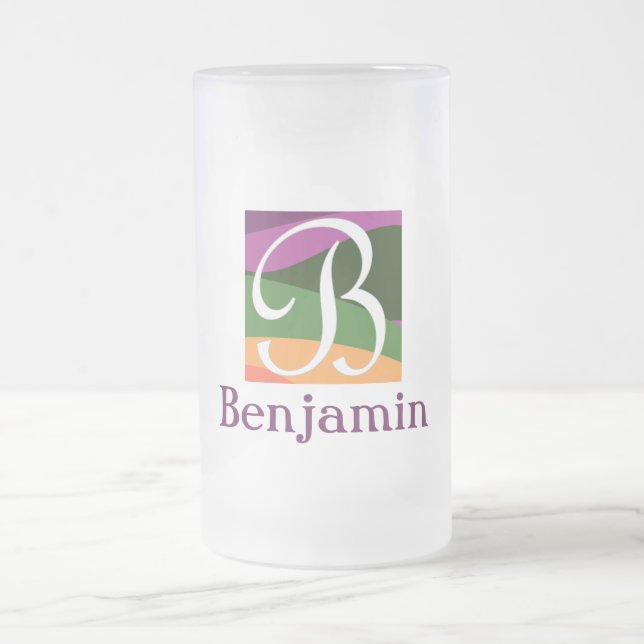 Modern Monogram Initial Letter purple  Frosted Glass Beer Mug (Center)