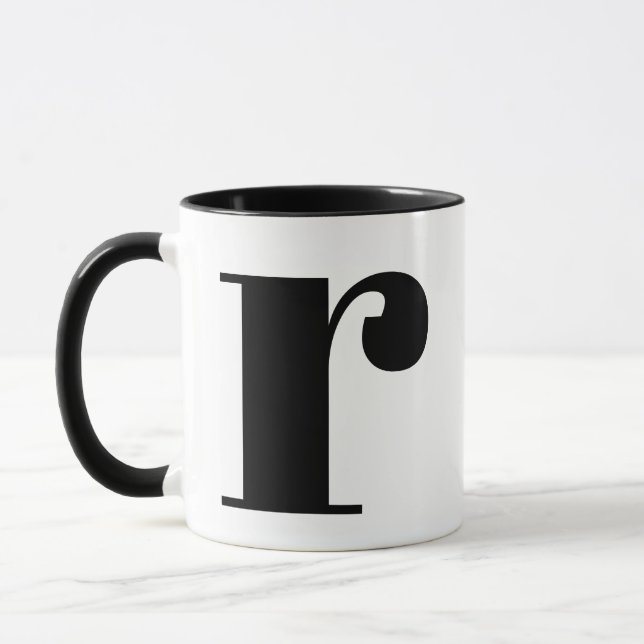 Modern Monogram Initial Letter r Black and White Mug (Left)