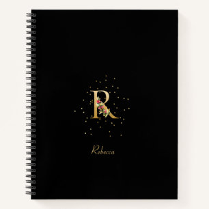 Modern Monogram Initial Letter R Floral Pattern Notebook