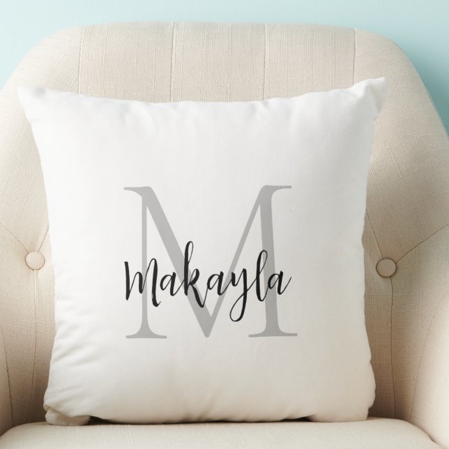 Modern Monogram Initial Letter Script Name  Throw Cushion (Creator Uploaded)