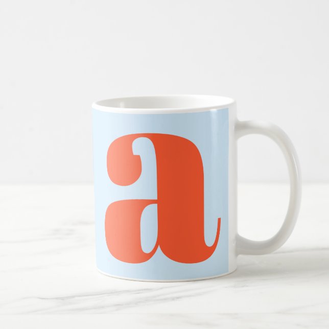 Modern Monogram Initial Letter Soft Blue Orange Coffee Mug (Right)
