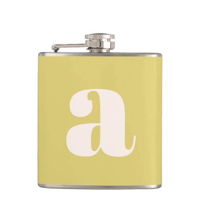 Modern Monogram Initial Letter Soft Yellow Wedding Hip Flask (Front)