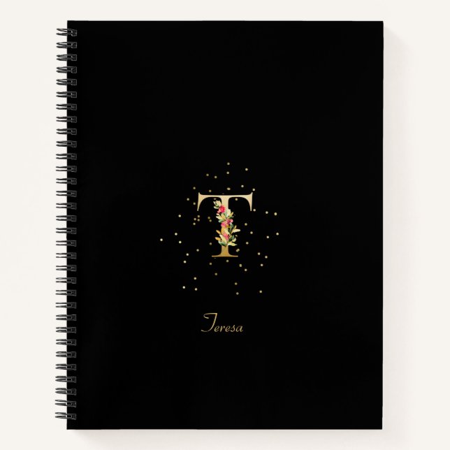 Modern Monogram Initial Letter T Floral Pattern Notebook (Front)