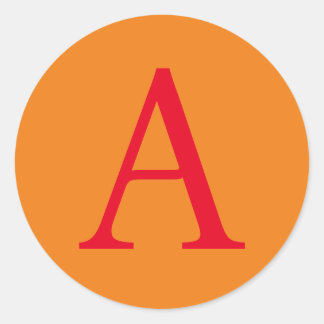 Modern Monogram Initial Letter Trendy Orange Red Classic Round Sticker