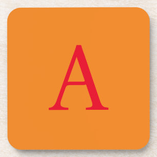 Modern Monogram Initial Letter Trendy Orange Red Coaster