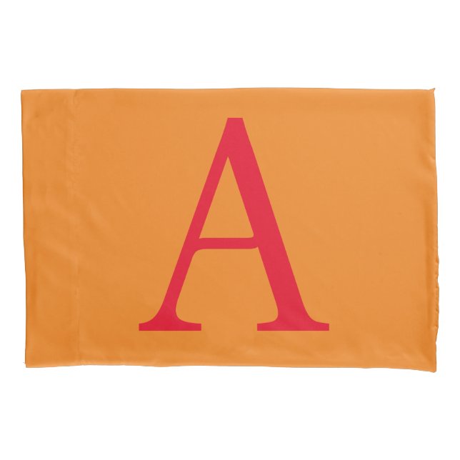 Modern Monogram Initial Letter Trendy Orange Red Pillowcase (Front)