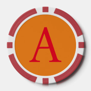 Modern Monogram Initial Letter Trendy Orange Red Poker Chips