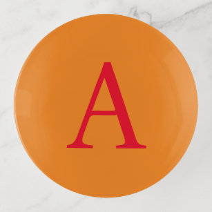 Modern Monogram Initial Letter Trendy Orange Red Trinket Trays