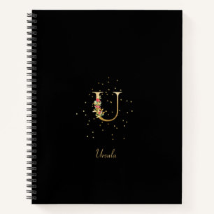 Modern Monogram Initial Letter U Floral Pattern Notebook