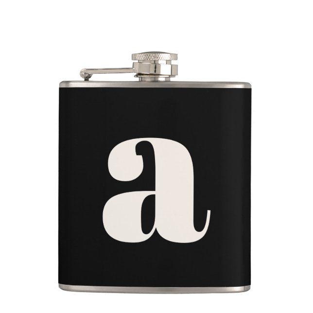 Modern Monogram Initial Letter Wedding Bold Black Hip Flask (Front)