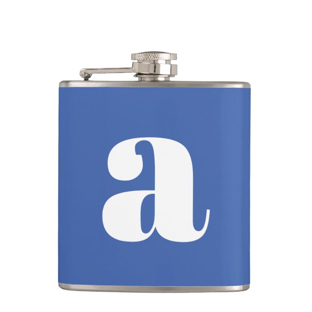 Modern Monogram Initial Letter Wedding Bright Blue Hip Flask (Front)
