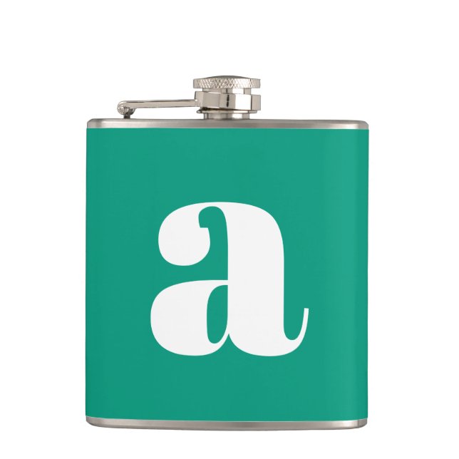 Modern Monogram Initial Letter Wedding Green Hip Flask (Front)