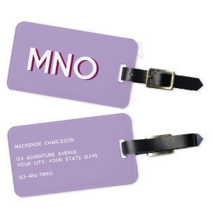 Modern Monogram Initial Lilac Luggage Tag