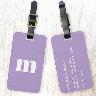 Modern Monogram Initial Lilac Purple Luggage Tag
