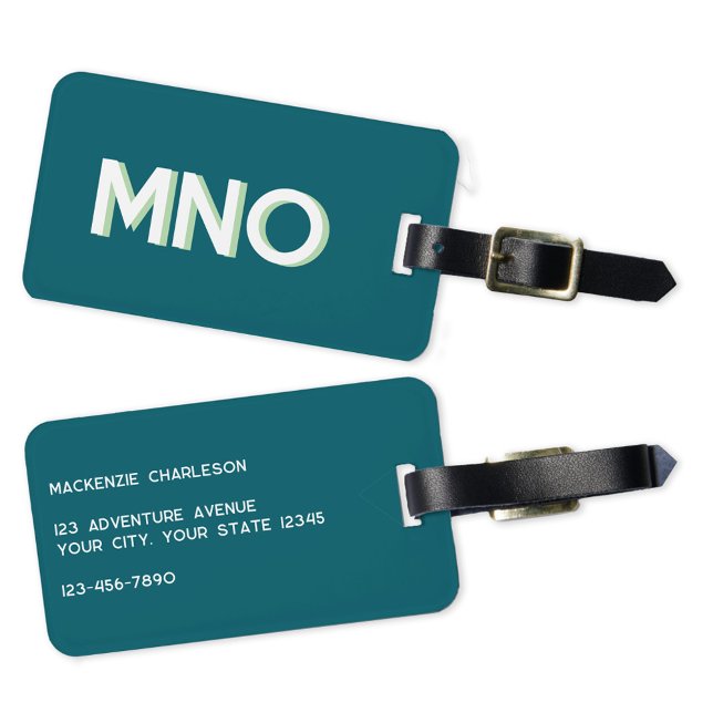 Modern Monogram Initial Luggage Tag (Modern monogram initial personalized drop shadow luggage tag)
