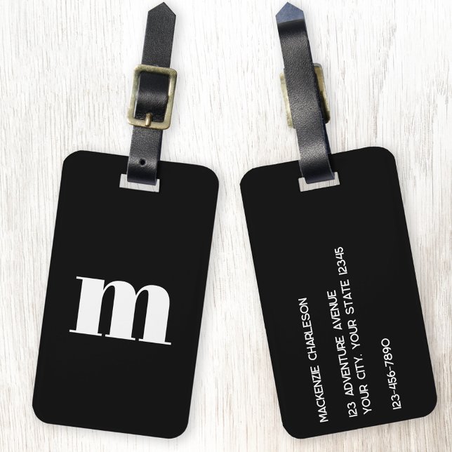 Modern Monogram Initial Luggage Tag (Simple modern lower case monogram initial personalized luggage tag)