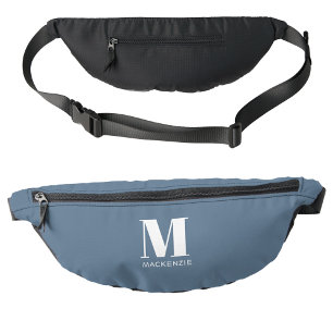 Modern Monogram Initial Name Dusty Blue Bum Bags