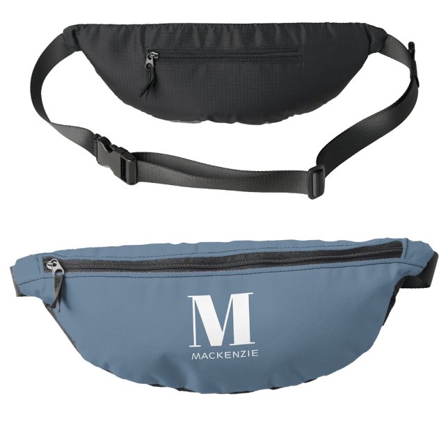Modern Monogram Initial Name Dusty Blue Bum Bags (Simple monogram initial name personalized dusty blue fanny pack)