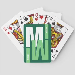 Modern Monogram (initial & name) green Playing Cards