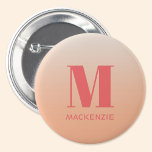 Modern Monogram Initial Name Peach Gradient 3 Cm Round Badge<br><div class="desc">Modern typography minimalist monogram initial name design which can be changed to personalise.  Peach gradient background.</div>