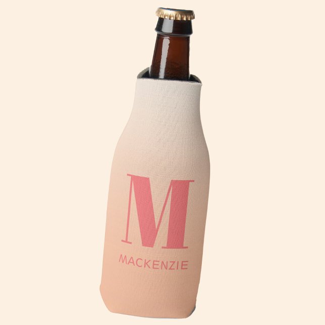 Modern Monogram Initial Name Peach Gradient Bottle Cooler (Monogram initial name personalized peach gradient bottle cooler)