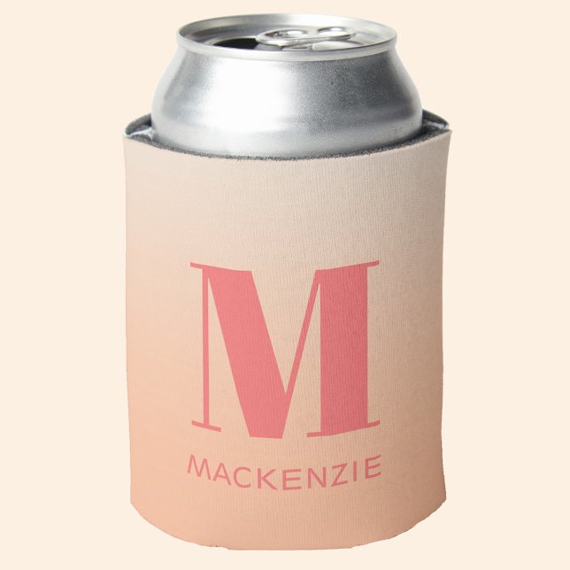 Modern Monogram Initial Name Peach Gradient Can Cooler (Peach gradient monogram initial name personalized can cooler)