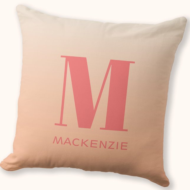 Modern Monogram Initial Name Peach Gradient Cushion (Monogram initial name personalized peach gradient throw pillow )