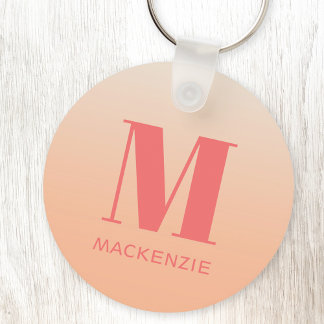 Modern Monogram Initial Name Peach Gradient Key Ring
