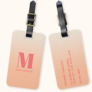 Modern Monogram Initial Name Peach Gradient Luggage Tag
