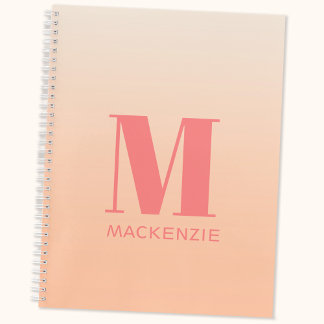 Modern Monogram Initial Name Peach Gradient Notebook