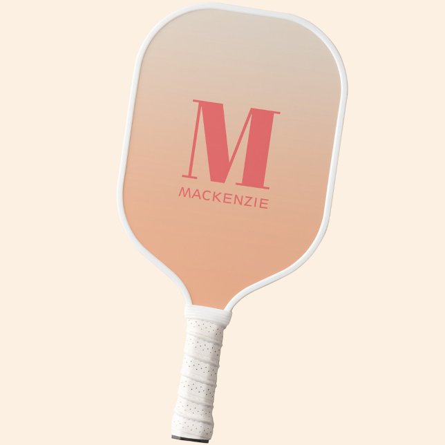 Modern Monogram Initial Name Peach Gradient Pickleball Paddle (Modern monogram initial name personalized peach gradient pickleball paddle)