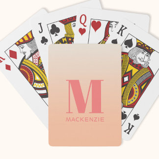 Modern Monogram Initial Name Peach Gradient Playing Cards