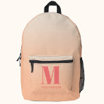 Modern Monogram Initial Name Peach Gradient Printed Backpack<br><div class="desc">Modern typography minimalist monogram initial design which can be changed to personalise. Peach gradient background.</div>