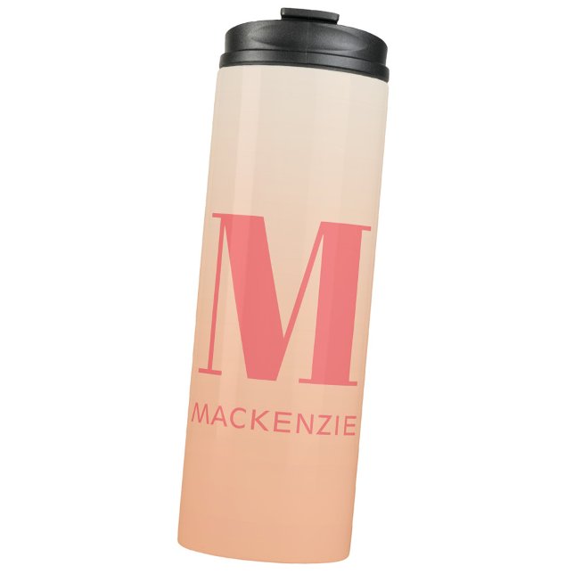 Modern Monogram Initial Name Peach Gradient Thermal Tumbler (Peach gradient modern monogram initial name personalized water bottle)