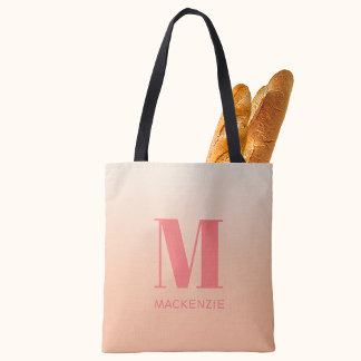 Modern Monogram Initial Name Peach Gradient Tote Bag