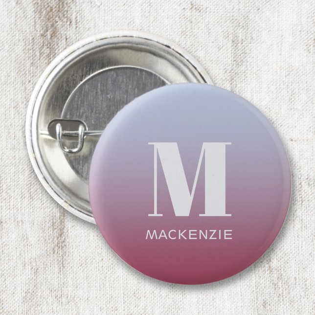 Modern Monogram Initial Name Pink Blue Gradient 3 Cm Round Badge (Modern monogram initial name personalized gradient button)