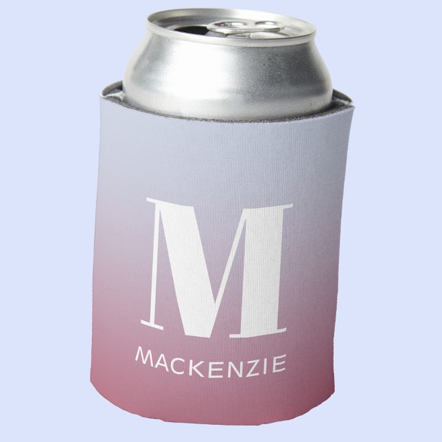 Modern Monogram Initial Name Pink Blue Gradient Can Cooler (Modern monogram initial name personalized gradient can cooler)