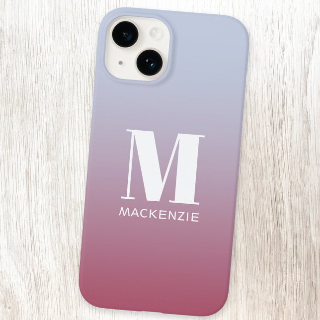 Modern Monogram Initial Name Pink Blue Gradient Case-Mate iPhone Case (Simple modern monogram name personalized pink blue gradient iPhone case)