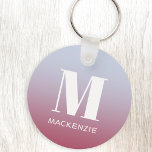 Modern Monogram Initial Name Pink Blue Gradient Key Ring<br><div class="desc">Modern typography minimalist monogram initial name design which can be changed to personalise.  White on a pink to blue gradient background.</div>