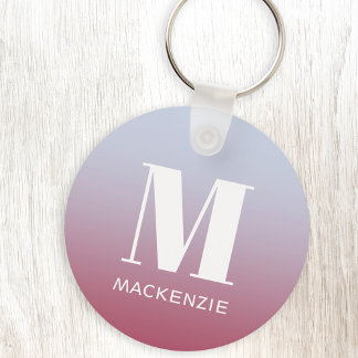Modern Monogram Initial Name Pink Blue Gradient Key Ring