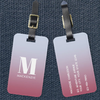 Modern Monogram Initial Name Pink Blue Gradient Luggage Tag