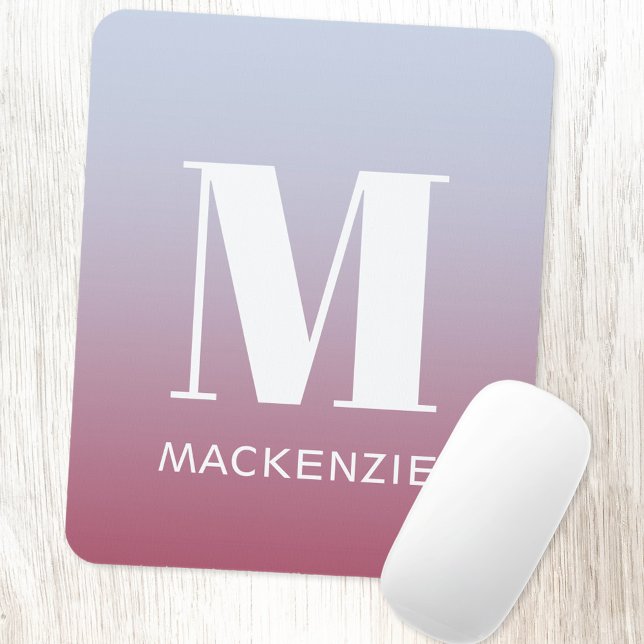 Modern Monogram Initial Name Pink Blue Gradient Mouse Mat (Pink blue gradient modern monogram initial name personalized mousemat)