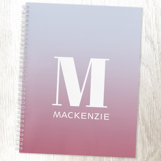Modern Monogram Initial Name Pink Blue Gradient Notebook (Modern monogram initial name pink blue gradient personalized notebook with choice of interior)