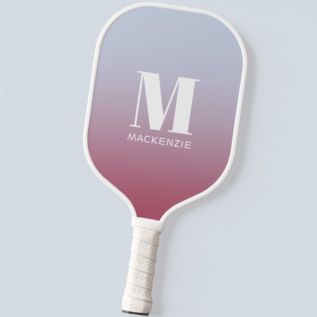 Modern Monogram Initial Name Pink Blue Gradient Pickleball Paddle (Modern monogram initial name personalized pink to blue gradient pickleball paddle)